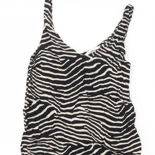 H&M Womens Black Animal Print Viscose Basic Tank Size 4 V-Neck - Zebra Pattern