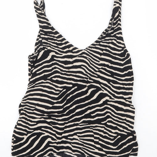 H&M Womens Black Animal Print Viscose Basic Tank Size 4 V-Neck - Zebra Pattern