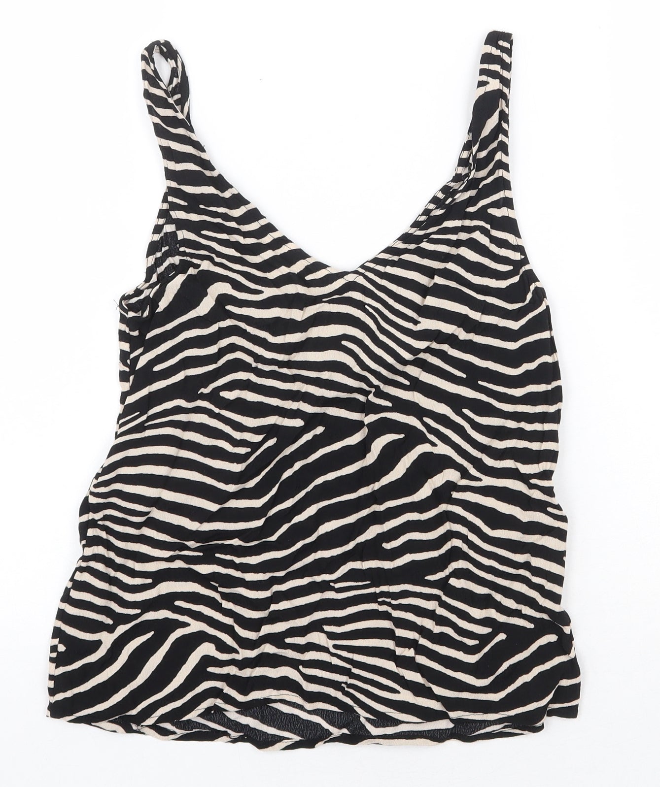 H&M Womens Black Animal Print Viscose Basic Tank Size 4 V-Neck - Zebra Pattern