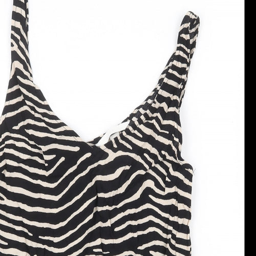 H&M Womens Black Animal Print Viscose Basic Tank Size 4 V-Neck - Zebra Pattern