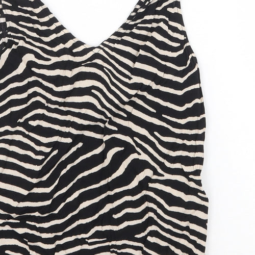 H&M Womens Black Animal Print Viscose Basic Tank Size 4 V-Neck - Zebra Pattern