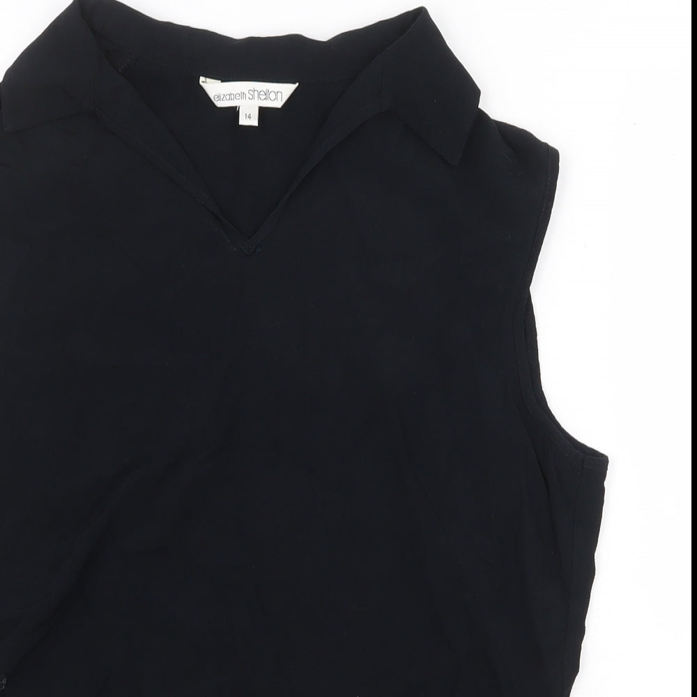 Elizabeth Shelton Womens Black Viscose Basic Tank Size 14 V-Neck