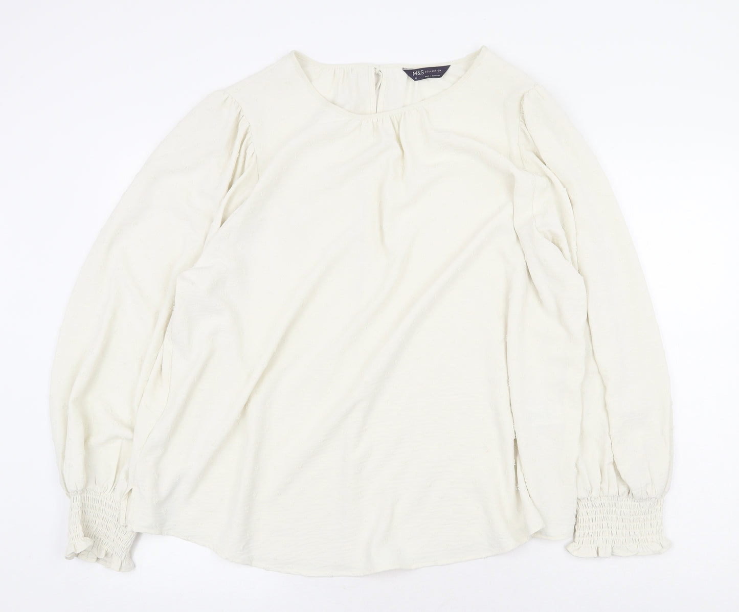 Marks and Spencer Womens Ivory Polyester Basic Blouse Size 24 Round Neck