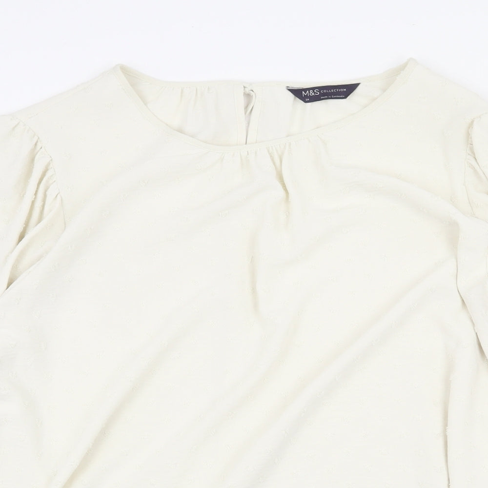 Marks and Spencer Womens Ivory Polyester Basic Blouse Size 24 Round Neck