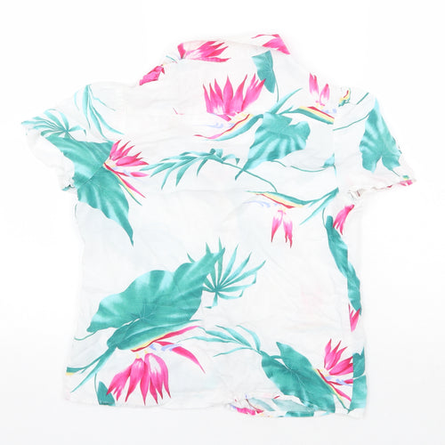 Preworn Womens White Geometric Polyester Basic Button-Up Size S Collared - Leaf Print