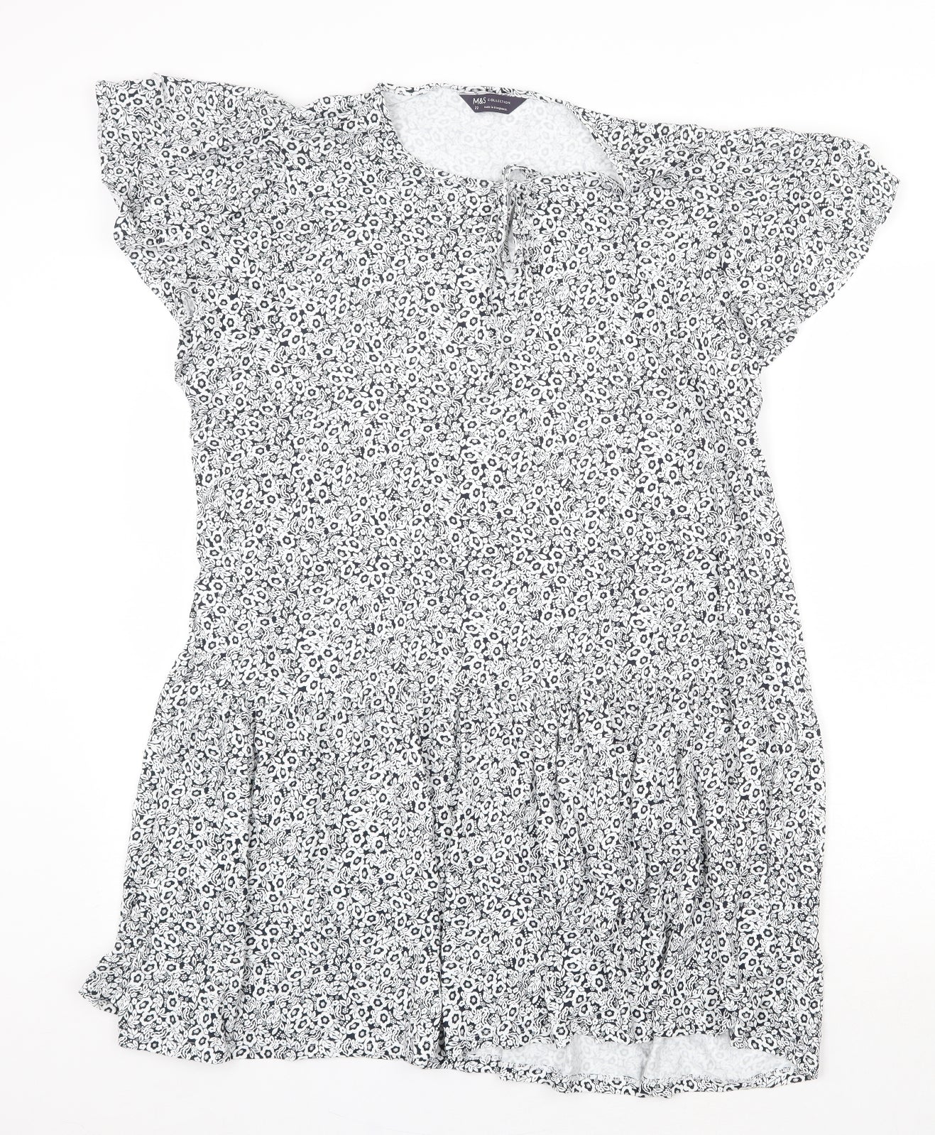 Marks and Spencer Womens White Geometric Viscose A-Line Size 22 Round Neck Tie