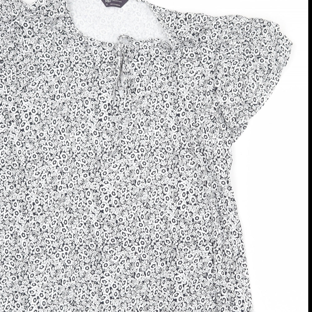 Marks and Spencer Womens White Geometric Viscose A-Line Size 22 Round Neck Tie