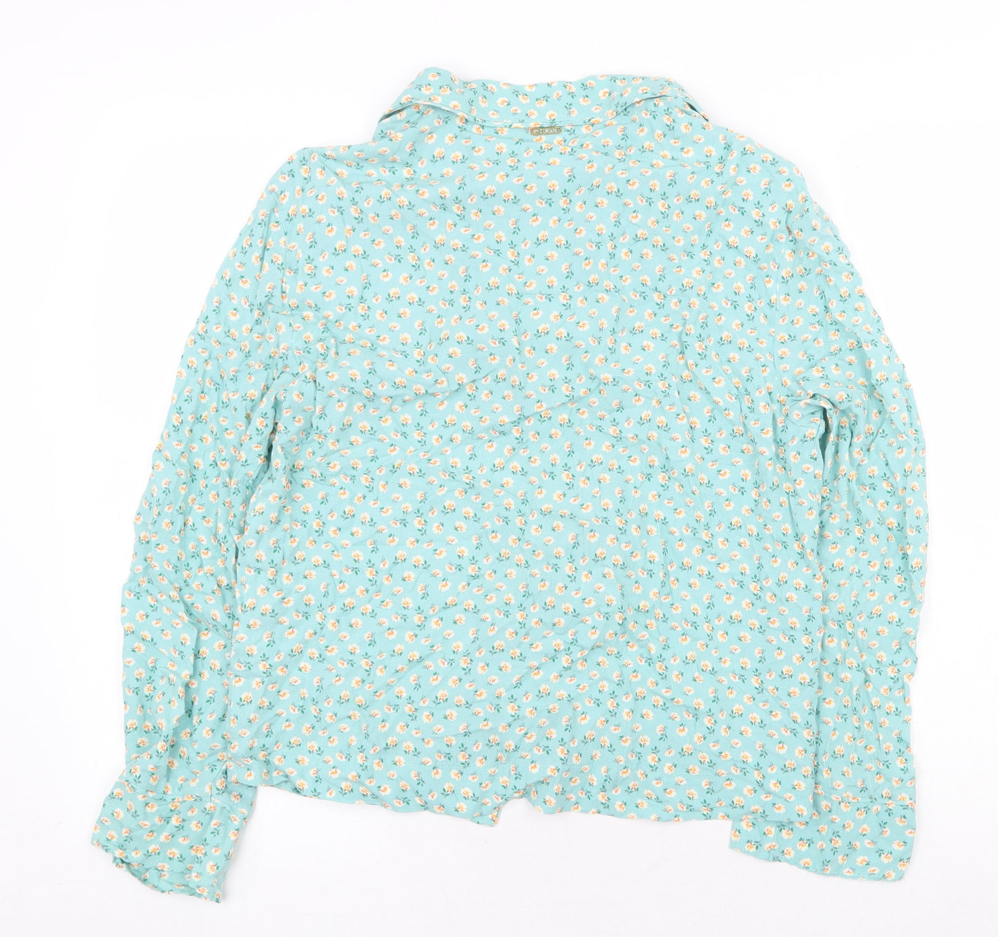 Marks and Spencer Womens Green Floral Viscose Basic Button-Up Size 8 Collared