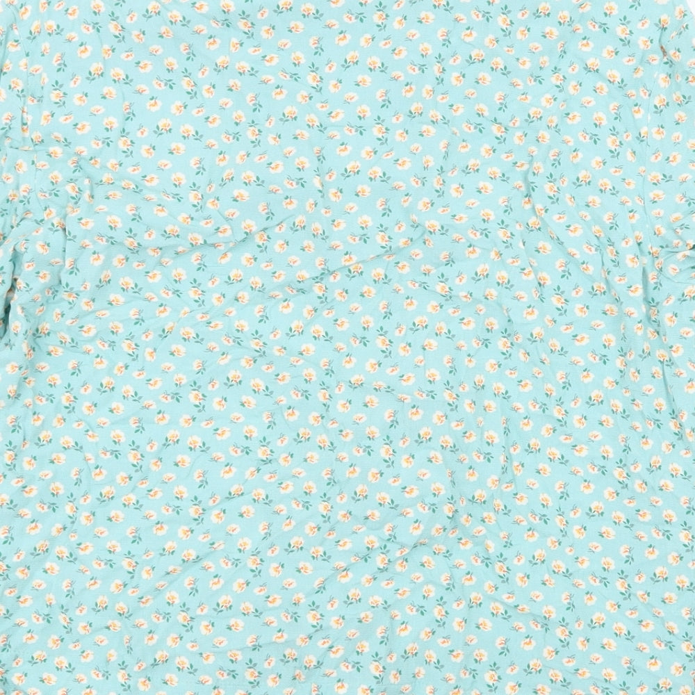 Marks and Spencer Womens Green Floral Viscose Basic Button-Up Size 8 Collared