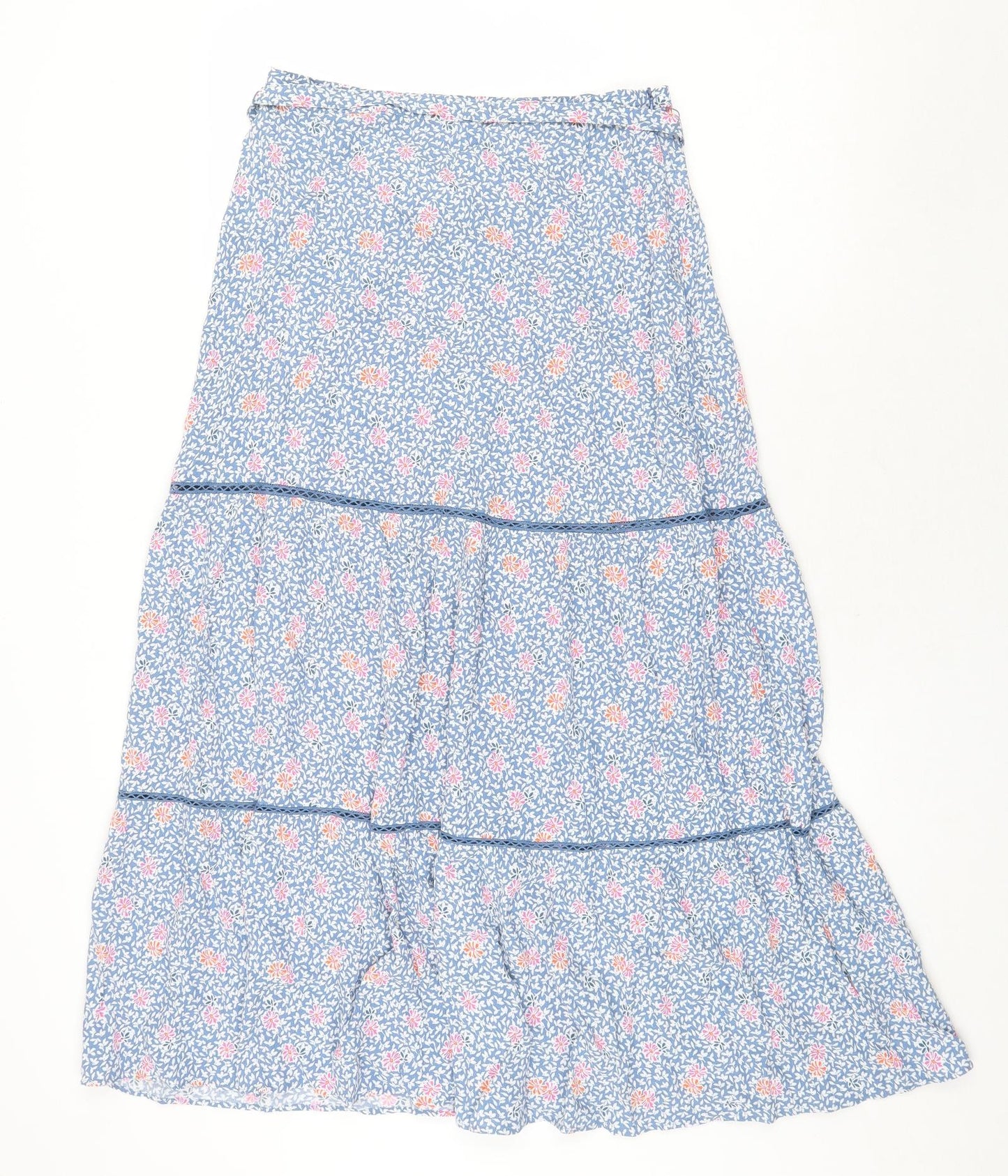 Marks and Spencer Womens Blue Floral Viscose Peasant Skirt Size 10 Zip