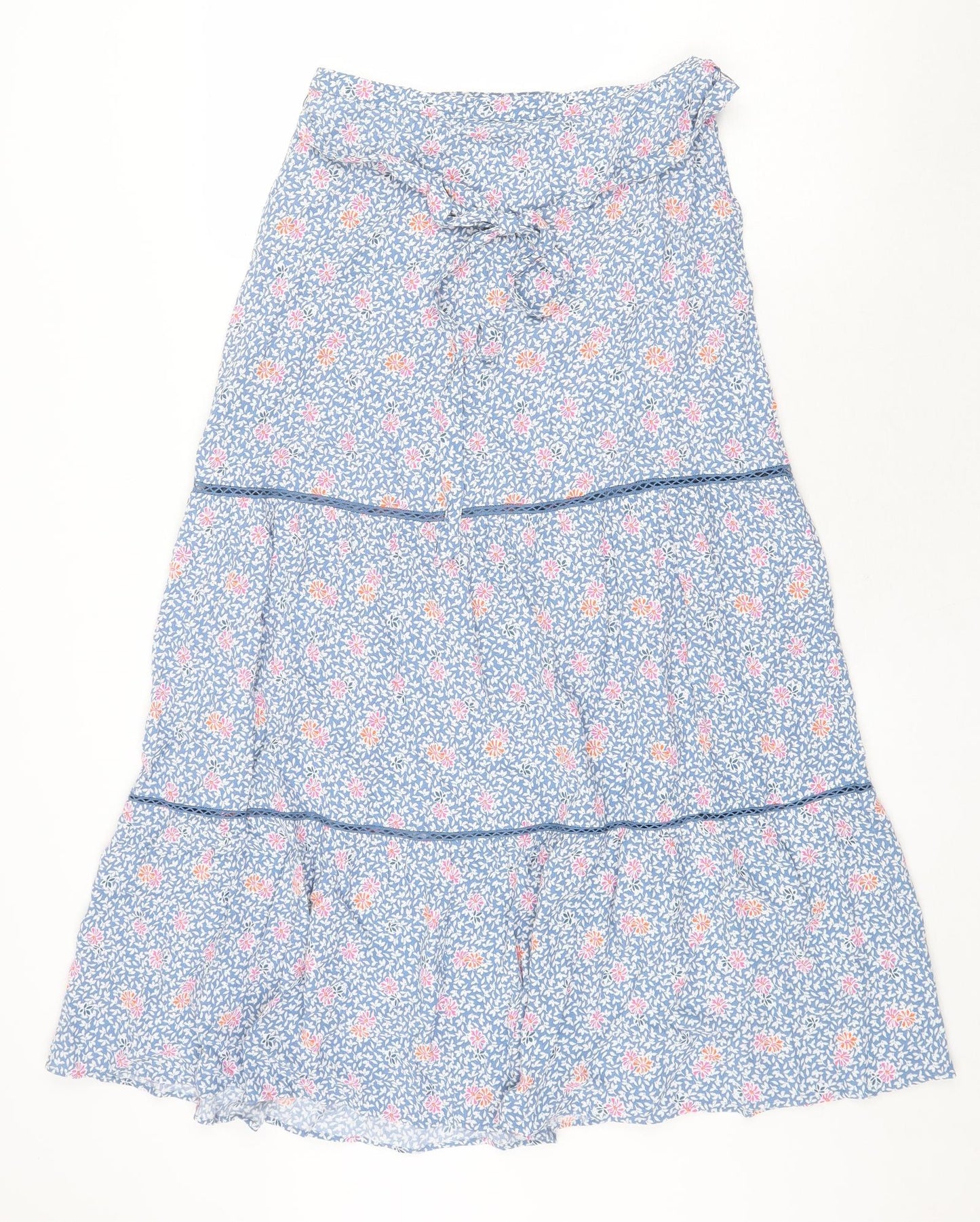 Marks and Spencer Womens Blue Floral Viscose Peasant Skirt Size 10 Zip