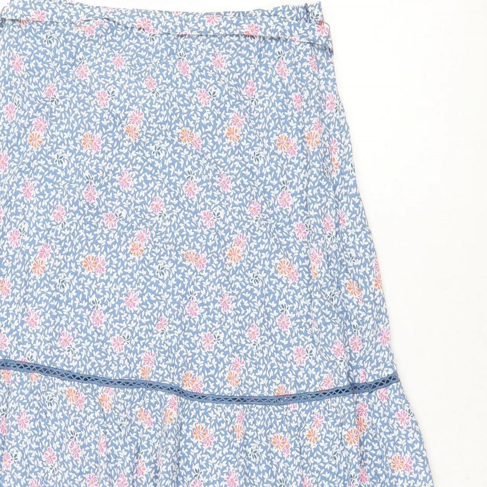 Marks and Spencer Womens Blue Floral Viscose Peasant Skirt Size 10 Zip