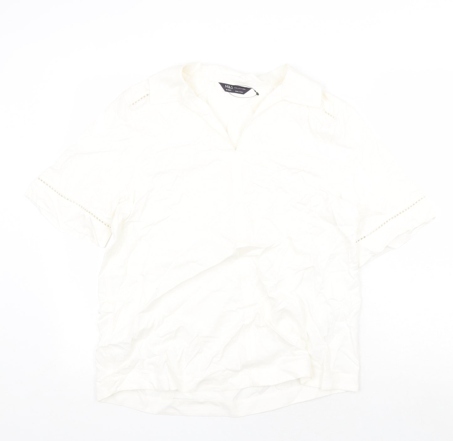 Marks and Spencer Womens White Viscose Basic Blouse Size 10 V-Neck