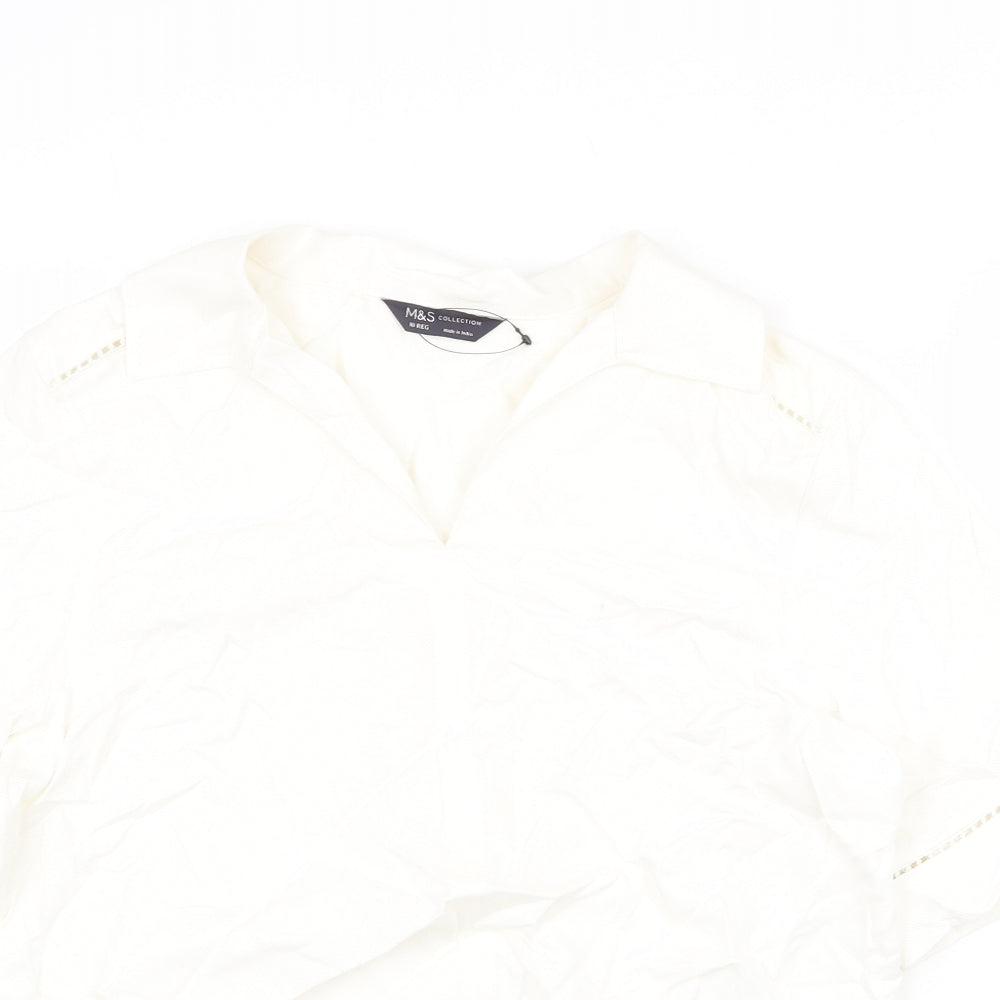 Marks and Spencer Womens White Viscose Basic Blouse Size 10 V-Neck
