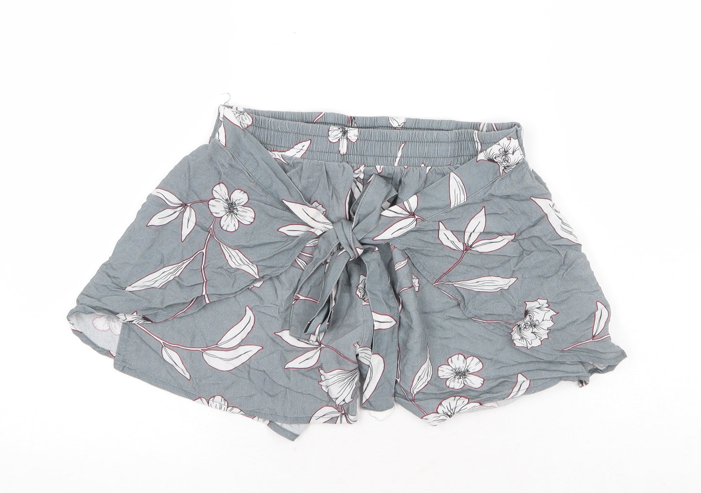 ROXY Womens Grey Floral Viscose Wrap Shorts Size S Regular Tie