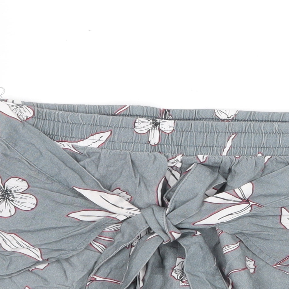 ROXY Womens Grey Floral Viscose Wrap Shorts Size S Regular Tie