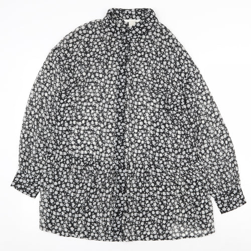 H&M Womens Black Geometric Polyester Shirt Dress Size 6 Collared Button