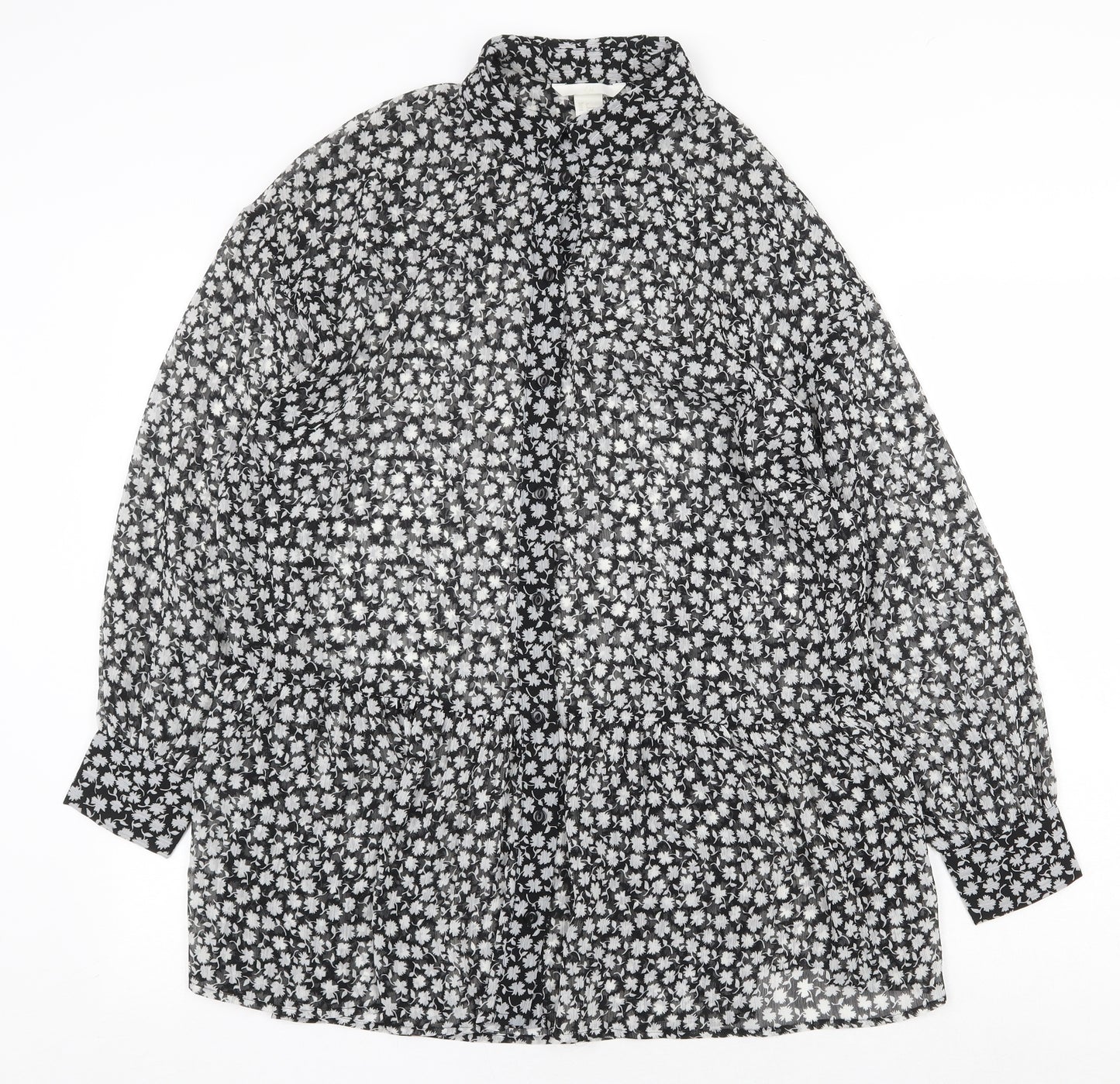 H&M Womens Black Geometric Polyester Shirt Dress Size 6 Collared Button