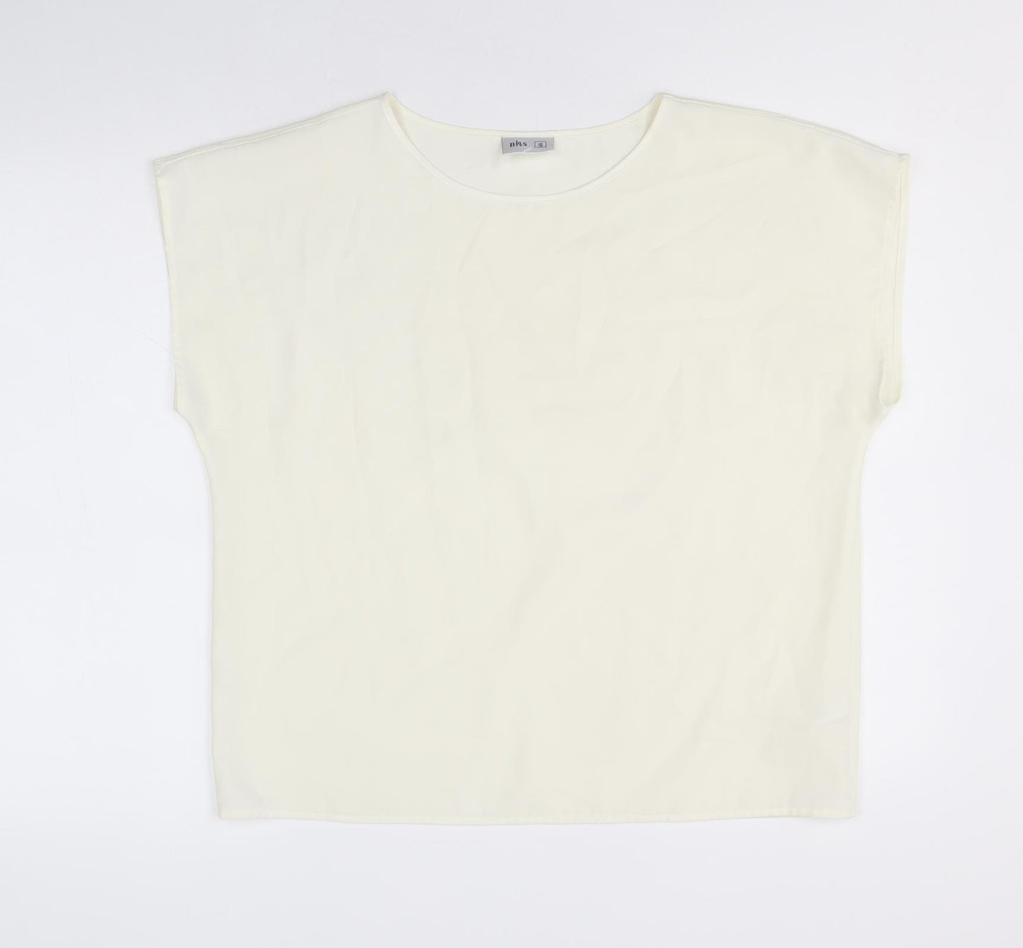 BHS Womens Ivory Polyester Basic T-Shirt Size 16 Round Neck