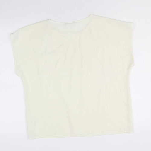 BHS Womens Ivory Polyester Basic T-Shirt Size 16 Round Neck
