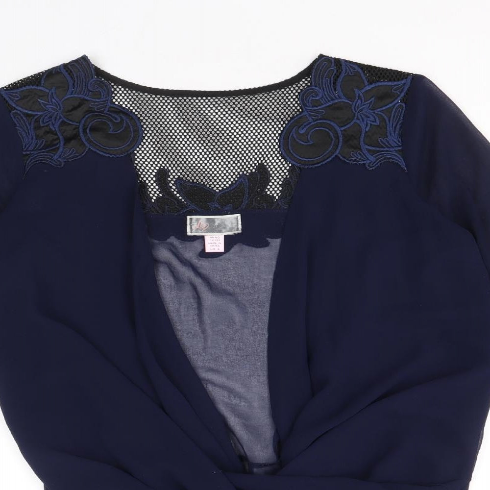 Lipsy Womens Blue Polyester Basic Blouse Size 8 V-Neck