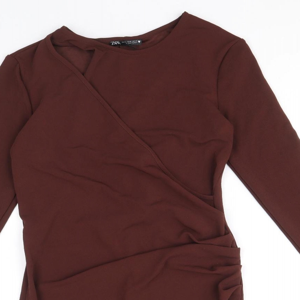 Zara Womens Beige Polyester Pencil Dress Size M Round Neck Pullover