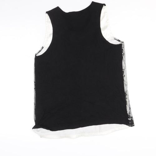 Internationale Womens Black Geometric Polyester Basic Tank Size 12 Scoop Neck - Lace Overlay