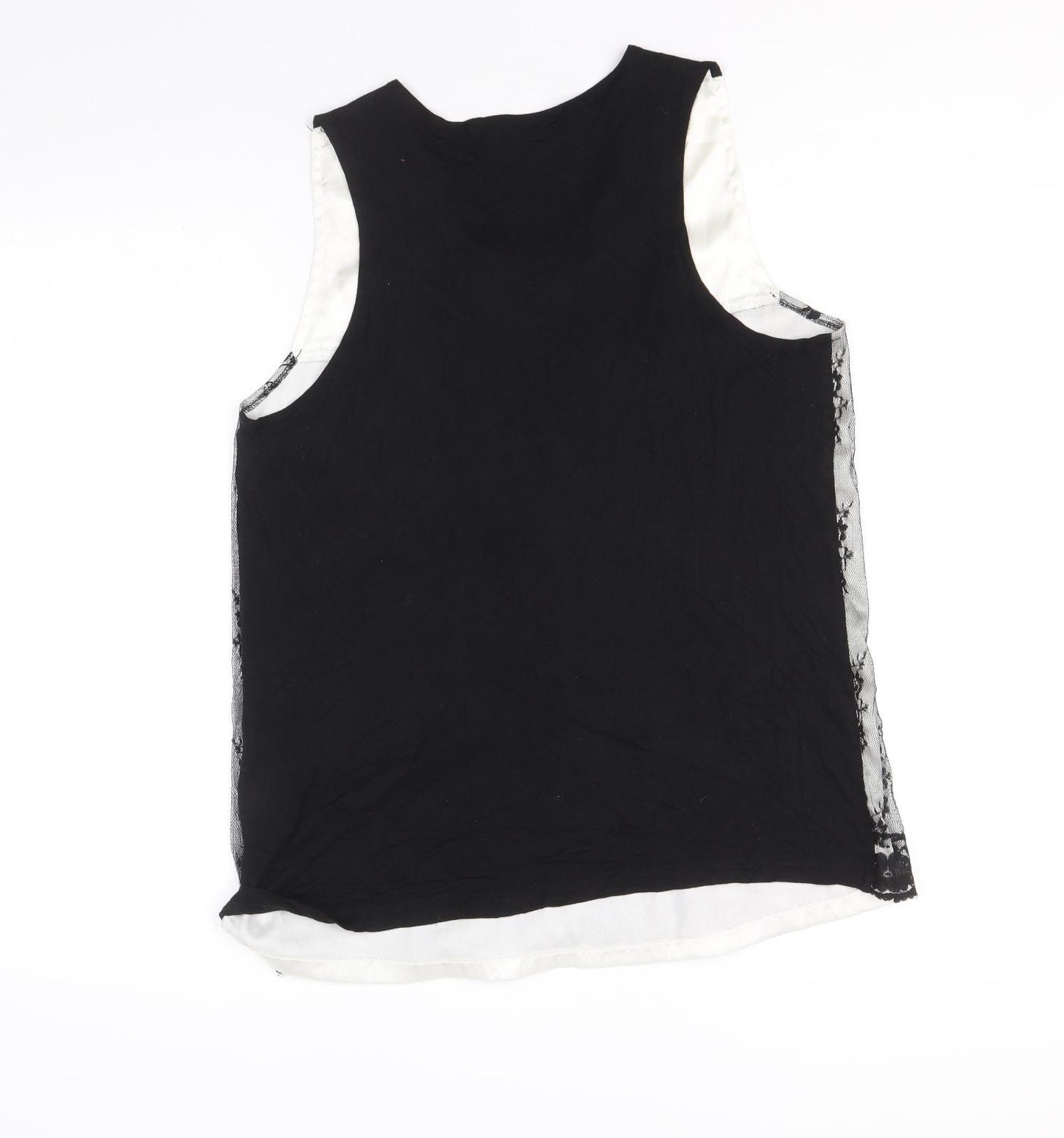 Internationale Womens Black Geometric Polyester Basic Tank Size 12 Scoop Neck - Lace Overlay