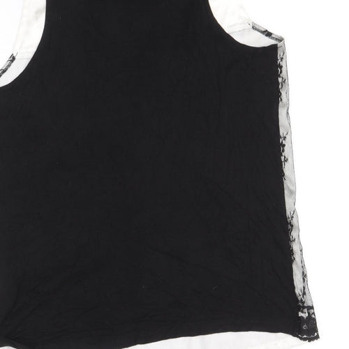 Internationale Womens Black Geometric Polyester Basic Tank Size 12 Scoop Neck - Lace Overlay