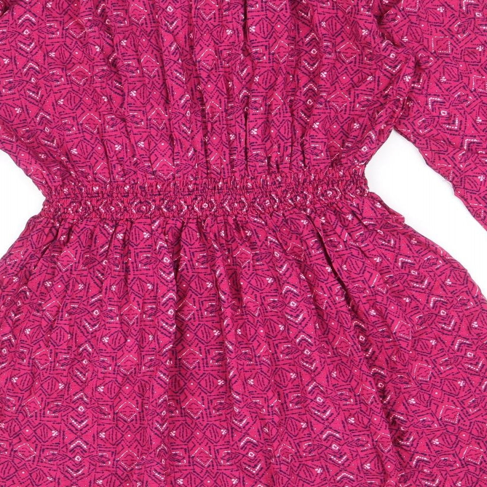 Pumpkin Patch Womens Purple Geometric Viscose A-Line Size 14 Round Neck Tie