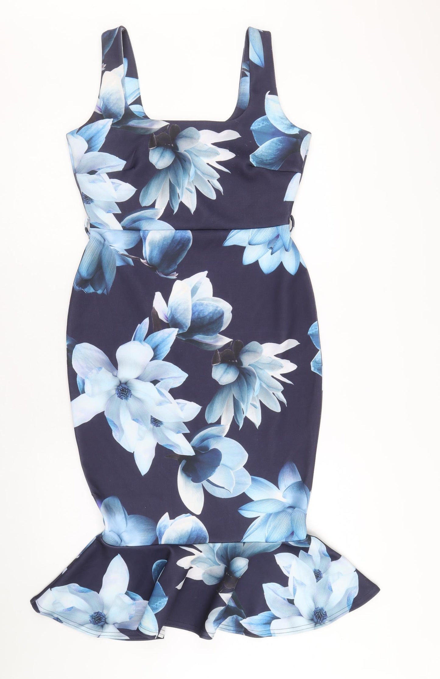 Lipsy Womens Blue Floral Polyester Pencil Dress Size 10 Square Neck Pullover