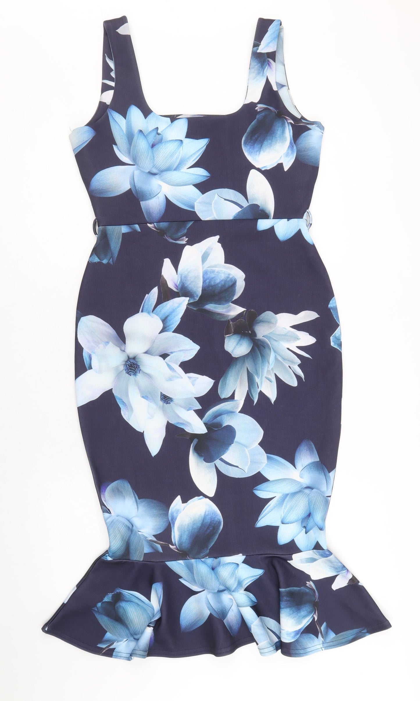 Lipsy Womens Blue Floral Polyester Pencil Dress Size 10 Square Neck Pullover