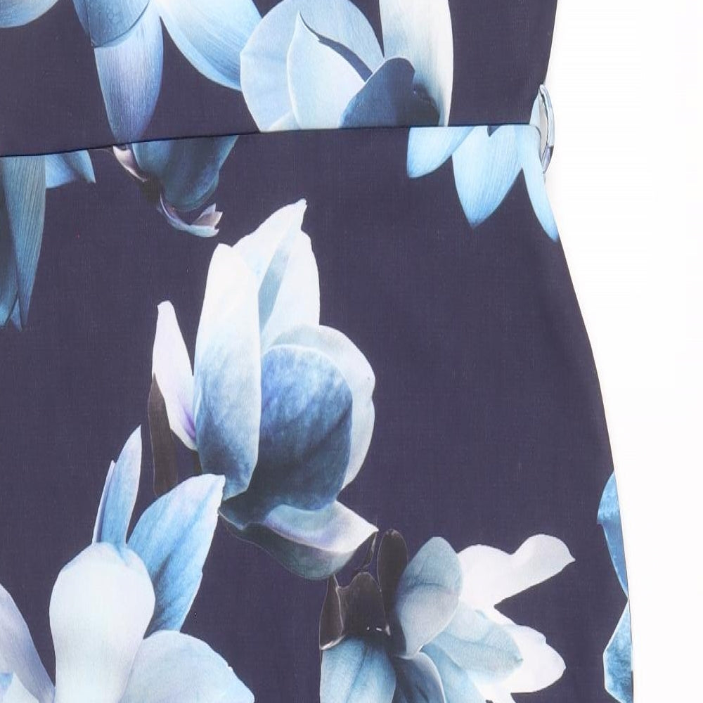 Lipsy Womens Blue Floral Polyester Pencil Dress Size 10 Square Neck Pullover