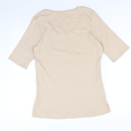 marks and Womens Beige 100% Cotton Basic T-Shirt Size 16 Round Neck