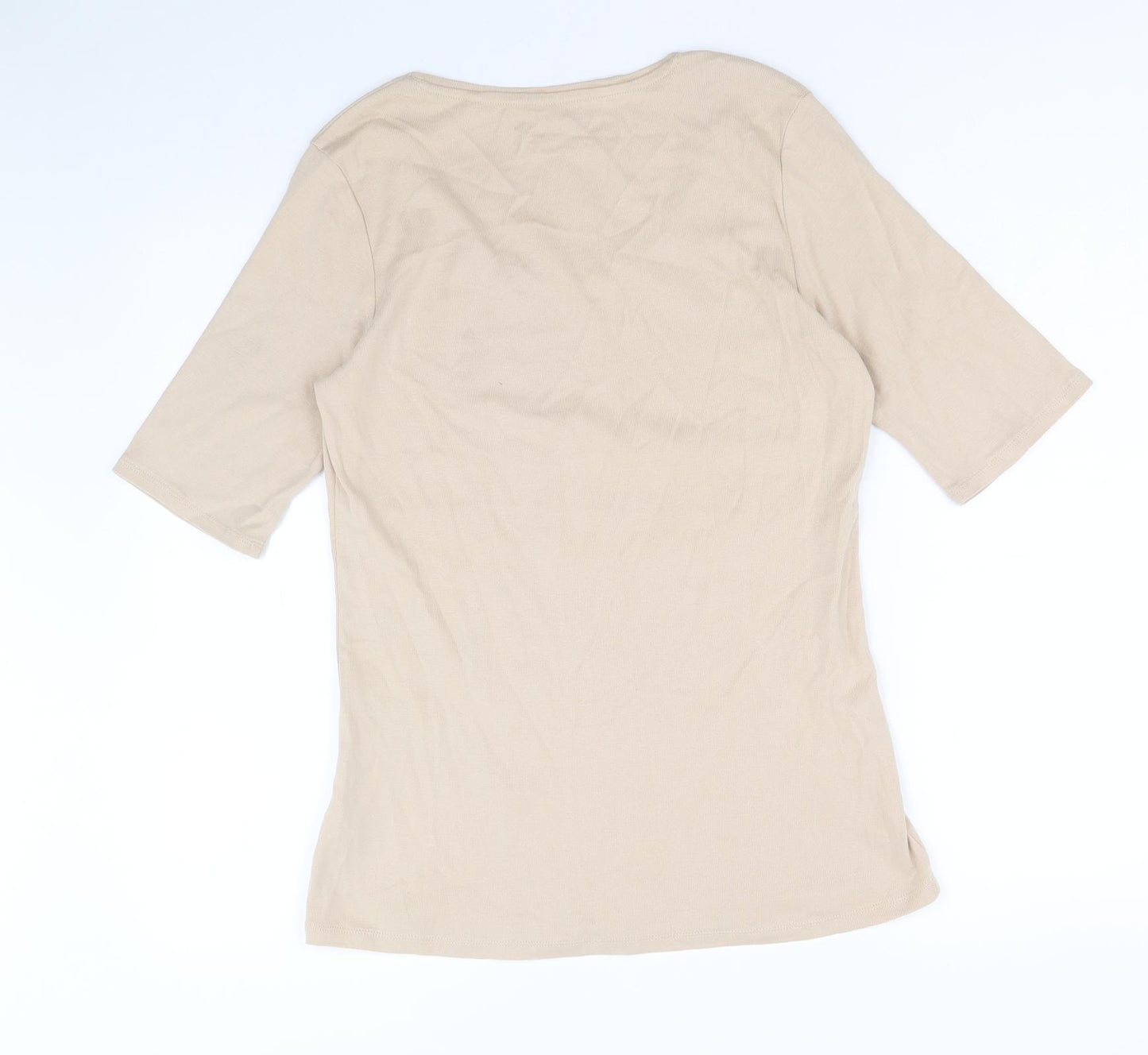 marks and Womens Beige 100% Cotton Basic T-Shirt Size 16 Round Neck