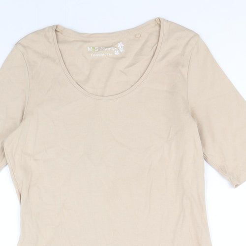 marks and Womens Beige 100% Cotton Basic T-Shirt Size 16 Round Neck