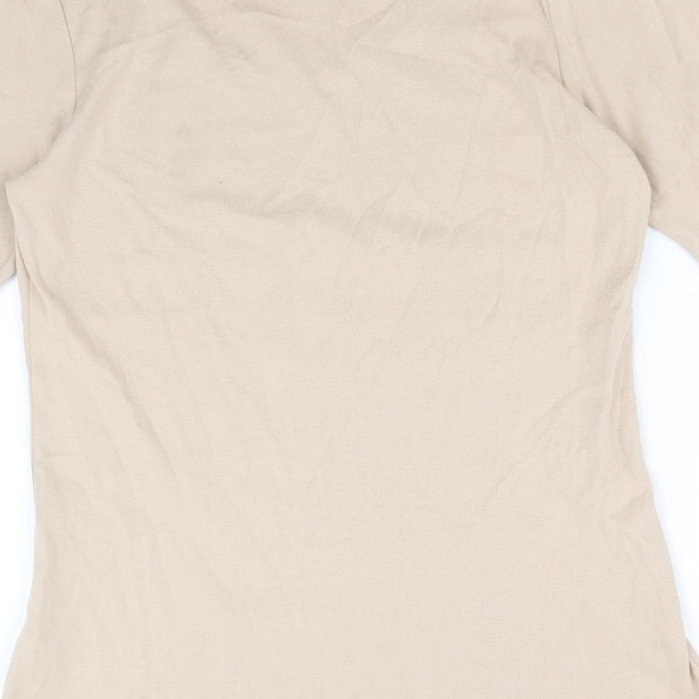 marks and Womens Beige 100% Cotton Basic T-Shirt Size 16 Round Neck