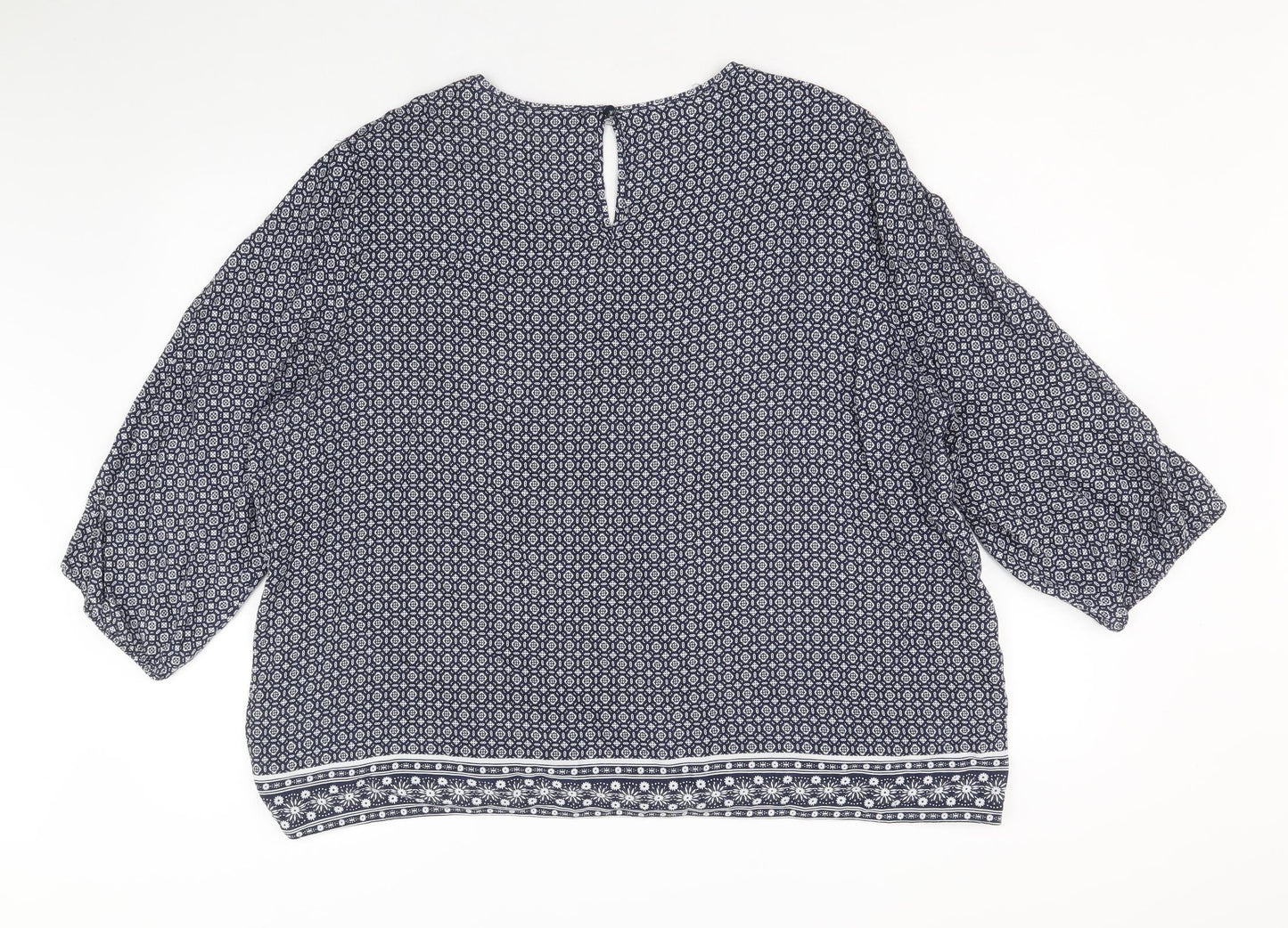 F&F Womens Blue Geometric Viscose Basic Blouse Size 22 Round Neck