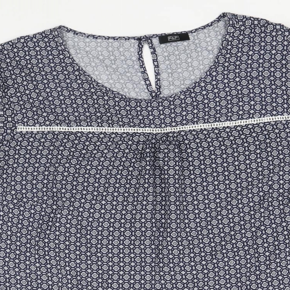 F&F Womens Blue Geometric Viscose Basic Blouse Size 22 Round Neck