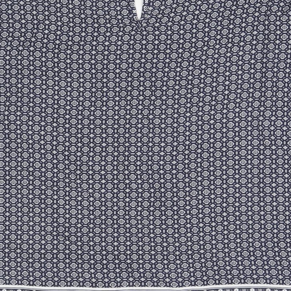 F&F Womens Blue Geometric Viscose Basic Blouse Size 22 Round Neck