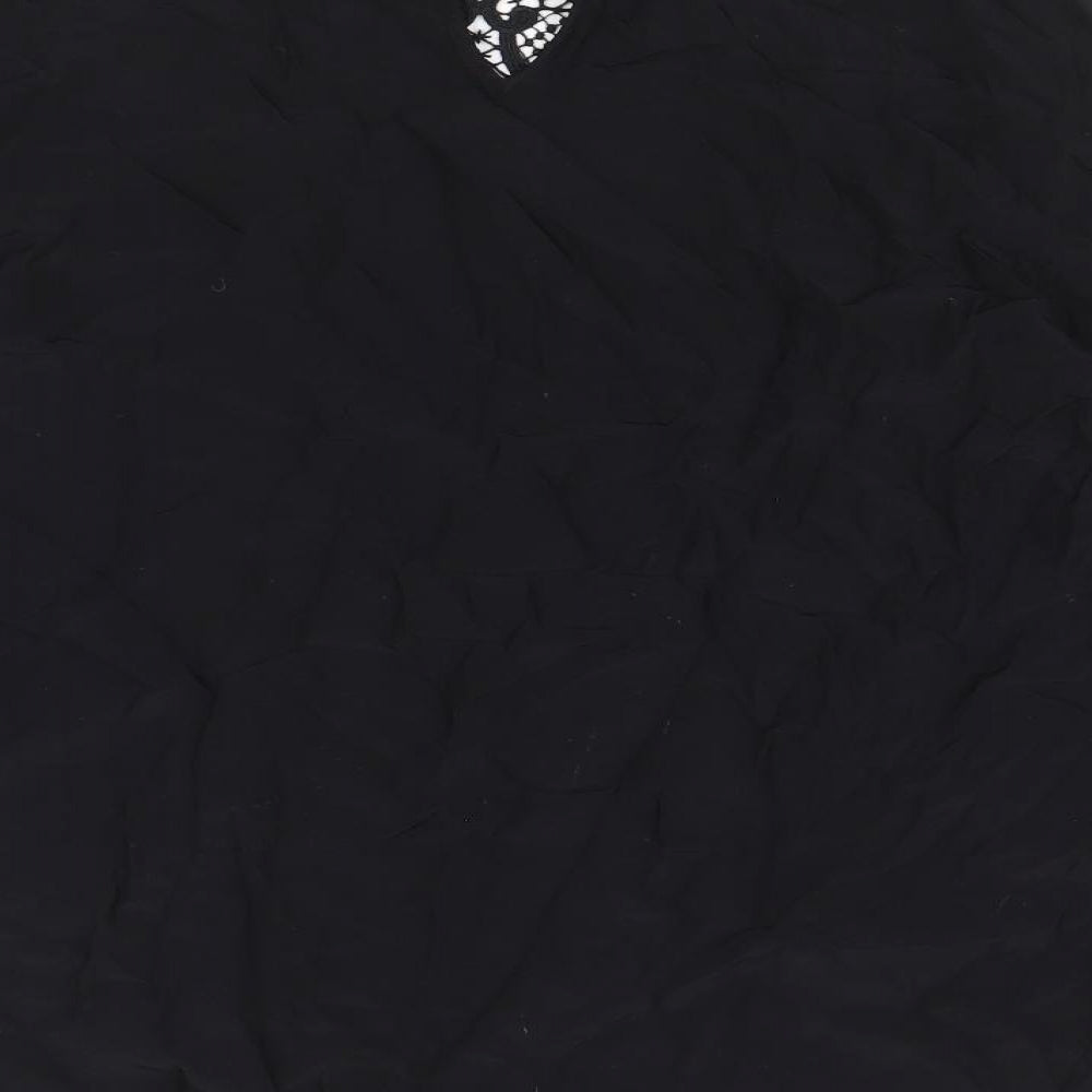 Marks and Spencer Womens Black Viscose Basic Blouse Size 14 Round Neck - Lace Detail