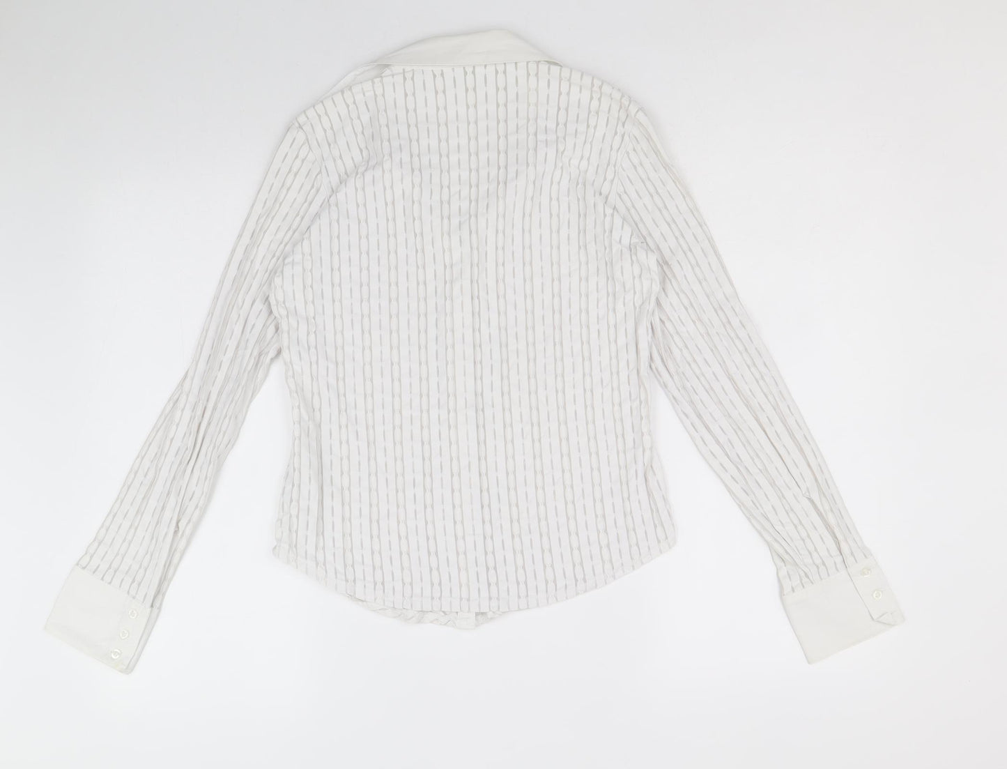 Marks and Spencer Womens White Striped Polyamide Basic Button-Up Size 12 Collared