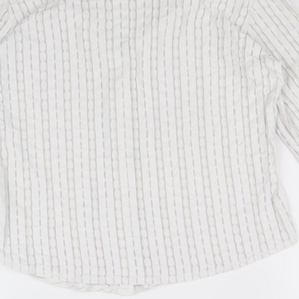 Marks and Spencer Womens White Striped Polyamide Basic Button-Up Size 12 Collared