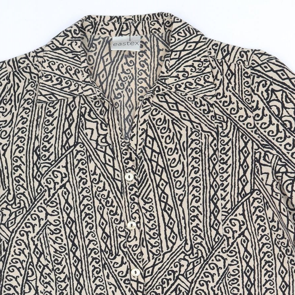 Eastex Womens Black Geometric Polyester Basic Button-Up Size 12 Collared