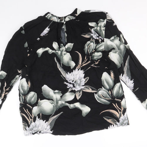 NU Womens Black Floral Viscose Basic Blouse Size L Mock Neck
