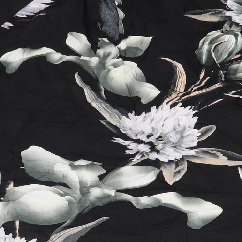 NU Womens Black Floral Viscose Basic Blouse Size L Mock Neck