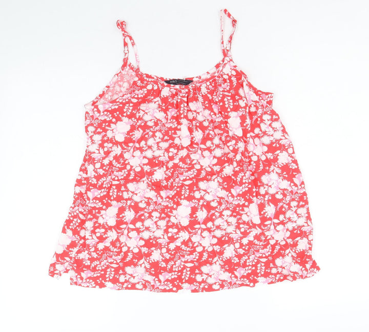 Marks and Spencer Womens Red Geometric Viscose Basic Tank Size 10 Round Neck