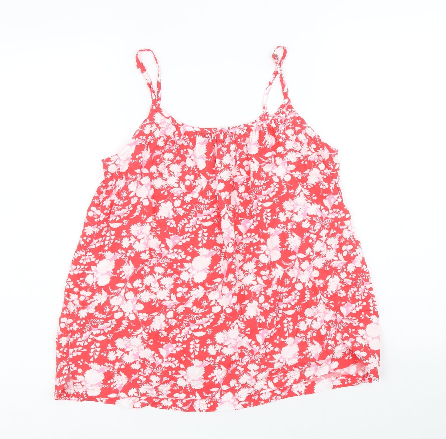 Marks and Spencer Womens Red Geometric Viscose Basic Tank Size 10 Round Neck