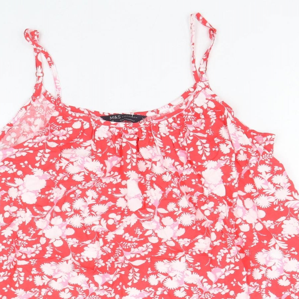 Marks and Spencer Womens Red Geometric Viscose Basic Tank Size 10 Round Neck