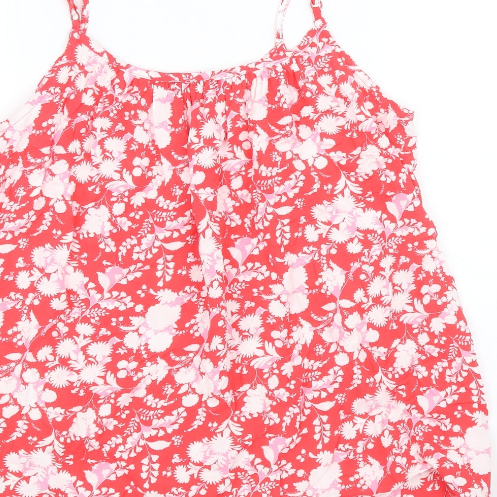 Marks and Spencer Womens Red Geometric Viscose Basic Tank Size 10 Round Neck